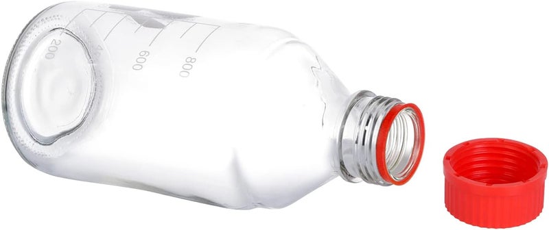Pastein 4 Pieces 1000 mL Graduated Round Reagent Media Bottle Storage Glass Bottle with GL45 Red Screw Cap - Image 5